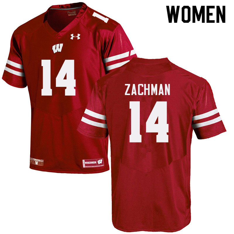 Wisconsin Badgers Women's #14 Preston Zachman NCAA Under Armour Authentic Red College Stitched Football Jersey VP40F86BM